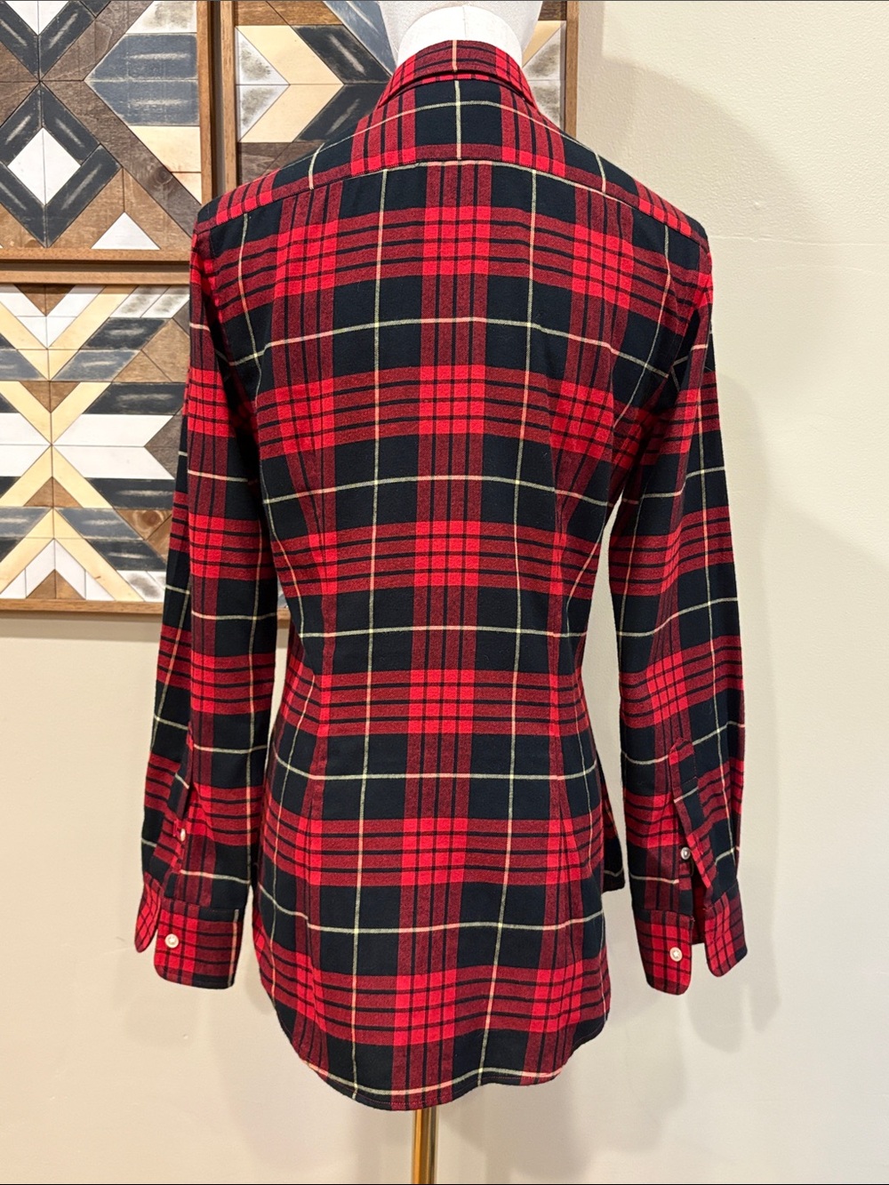 Vintage Ralph Lauren Red and Black Plaid Flannel Cotton Button-Up Ruffle Top 6 - Picture 5 of 11